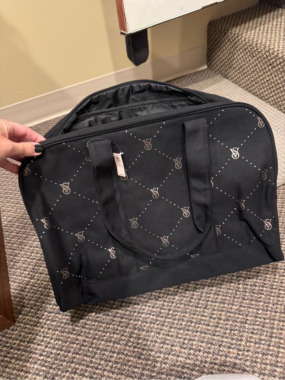 Victoria's Secret Black Quilted Logo Travel Tote Bag